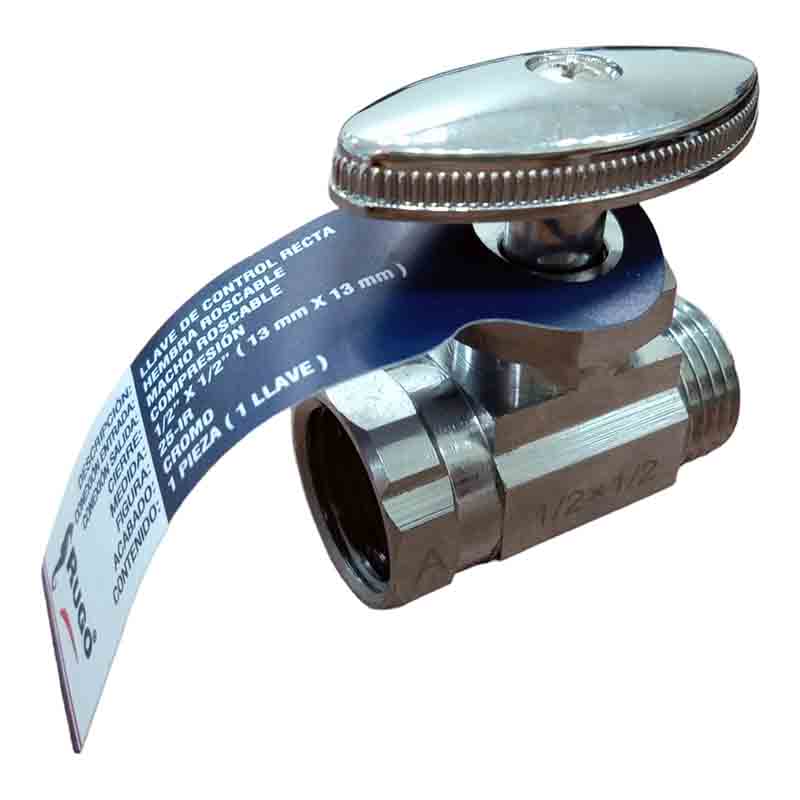 LLAVE CONTROL RECTA LATÓN ROSCABLE ACABADO CROMO 25-IR 1/2X1/2 RUGO