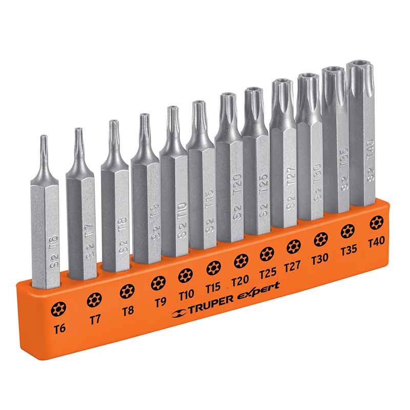 JUEGO DE 12 PUNTAS TORX COMBINADAS C/SEGURO LARGO 2', EXPERT