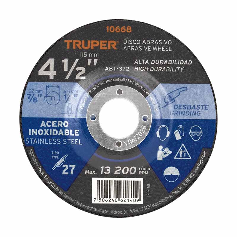 DISCO P/DESB.A/INOX 6.5M 41/2 ABT-372 TRUPER       