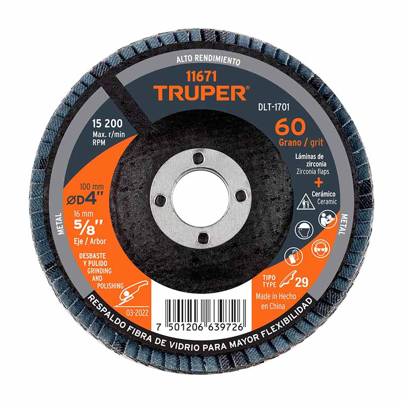 DISCO LAMINADO 4"GRANO 60 D/5/8 DLT-1701 TRUPER          