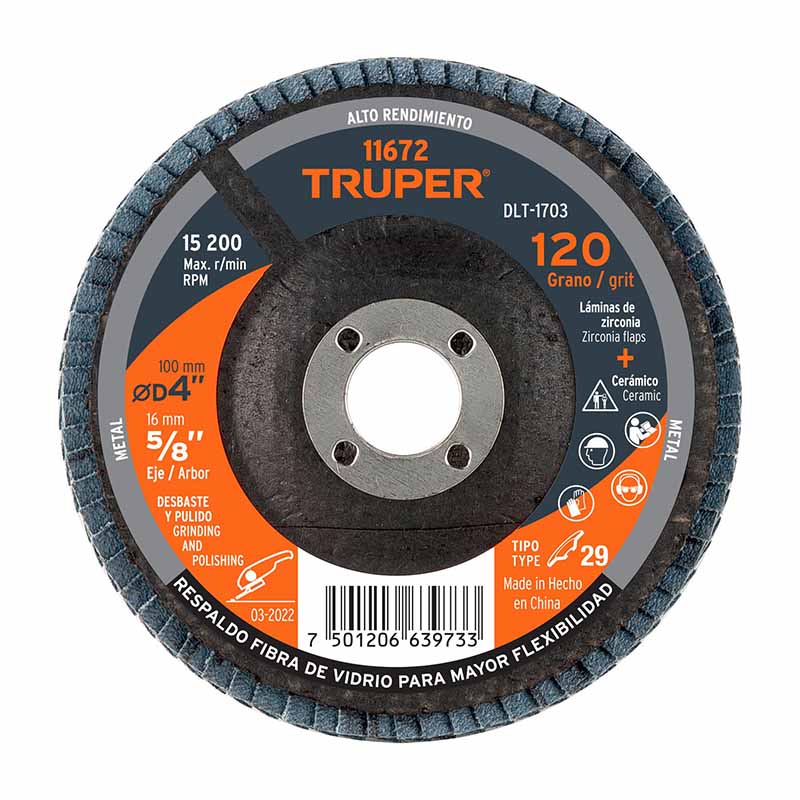DISCO LAMINADO 4"GRANO 120 C5/8 DLT-1703 TRUPER         