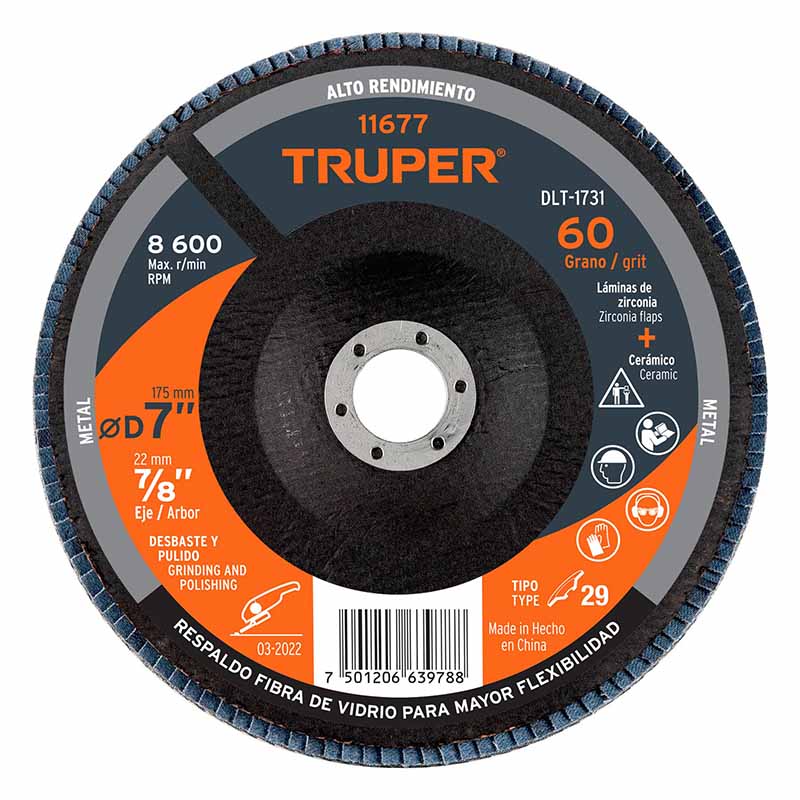 DISCO 4-1/2' LAMINADO GRANO 60 CENTRO 7/8', TRUPER