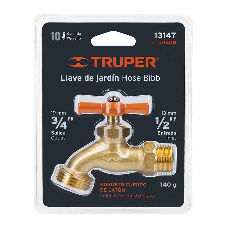 LLAVE P/MANGUERA, DE LATÓN 140G, 1/2', BLÍSTER, TRUPER