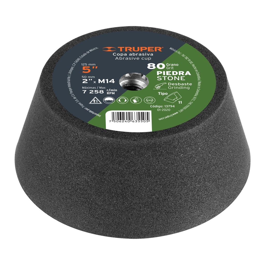 COPA DESBASTE DE PIEDRA 5' GRANO 80, EJE M14, TRUPER