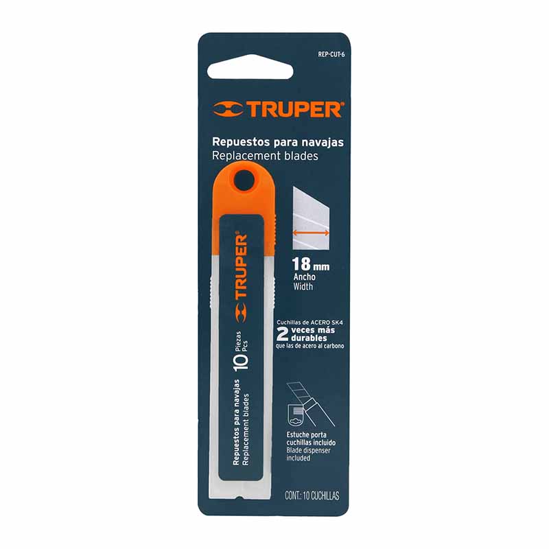 ESTUCHE CON 10 CUCHILLAS SK4 DE 18 MM PARA CUTTER, TRUPER