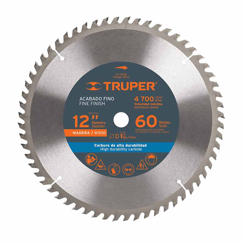 DISCO SIERRA 12' PARA MADERA, 60 DIENTES CENTRO 1', TRUPER