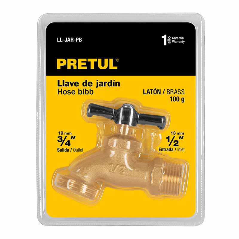 LLAVE P/MANGUERA, DE LATÓN 100G, 1/2', BLÍSTER, PRETUL