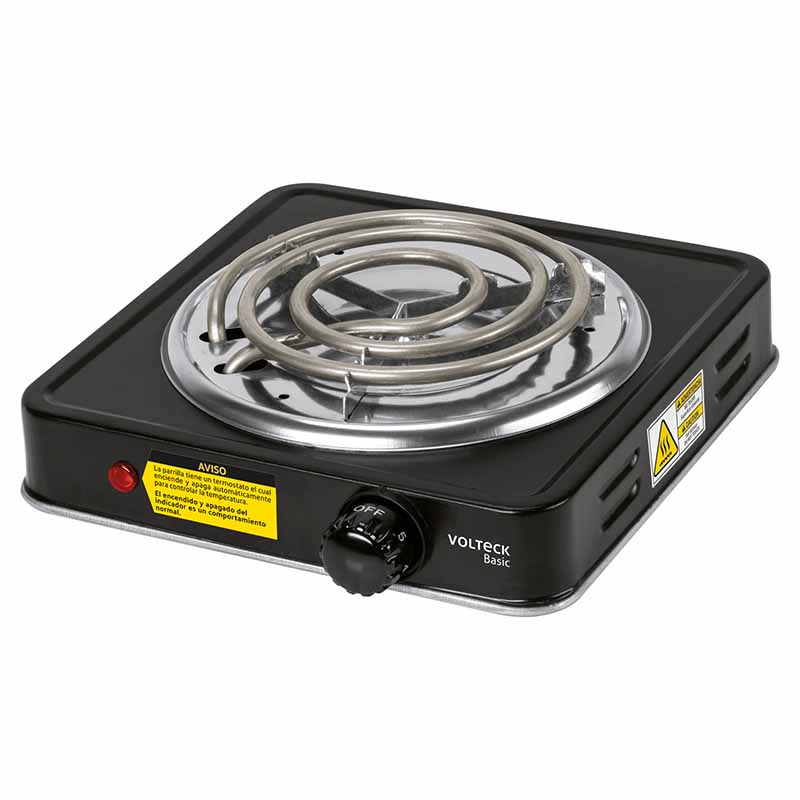PARRILLA ELÉCTRICA 1 QUEMADOR EN ESPIRAL, NEGRA, BASIC