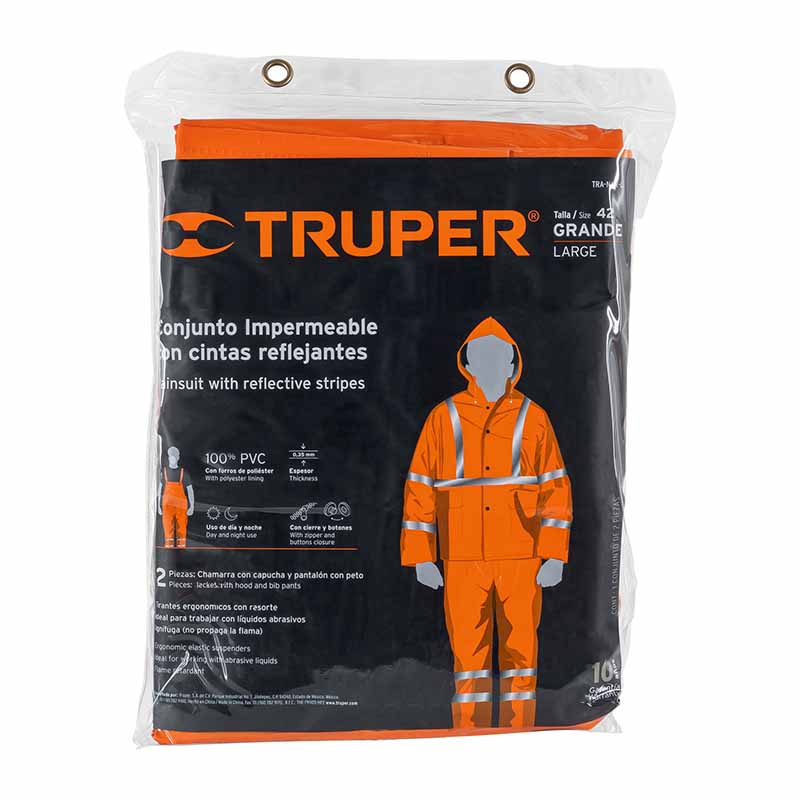 CONJUNTO IMPERMEABLE LIGERO DE PVC, TALLA CH, PRETUL