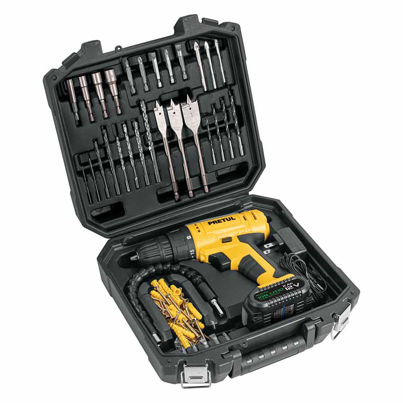 KIT TALADRO INALÁMBRICO 3/8', 12V, Y ACCESORIOS CON ESTUCHE