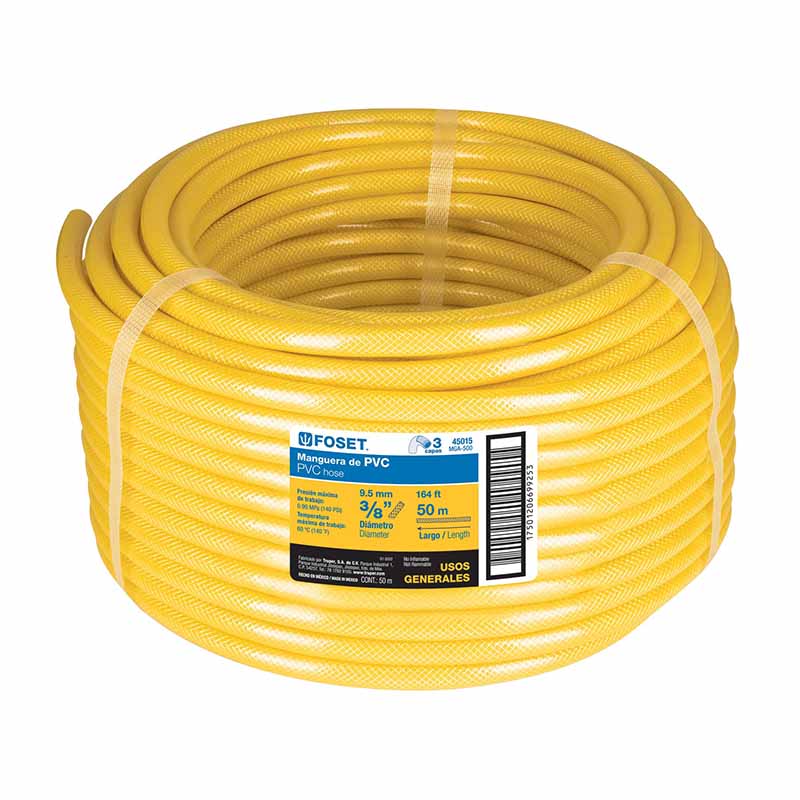 MANGUERA PARA GAS, PVC AMARILLA, 3/8'X50M, S/CONEXIÓN, FOSET