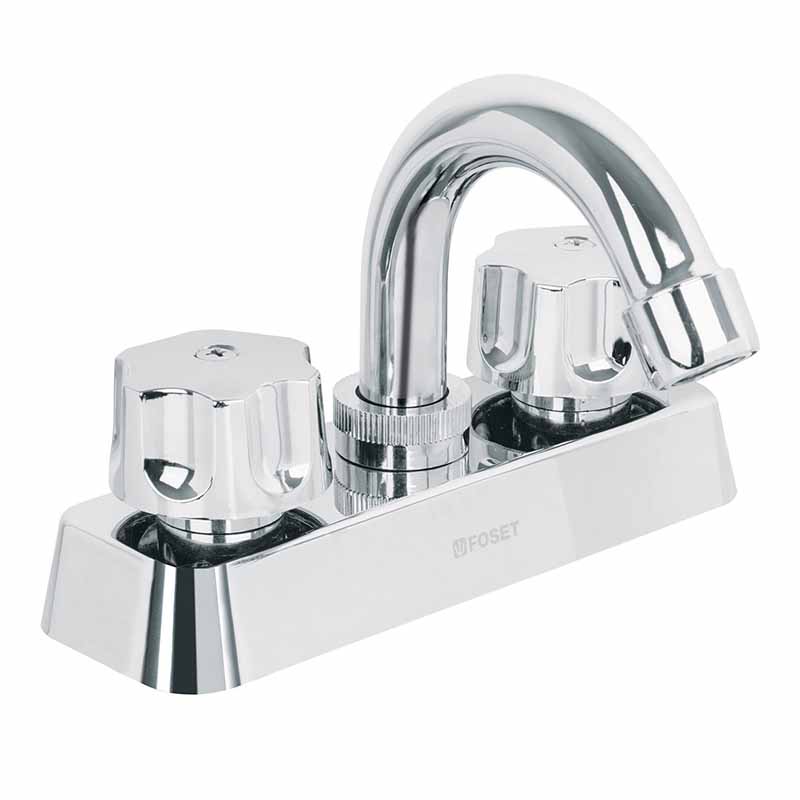 MEZCLADORA PLÁSTICA 4' PARA LAVABO, CUELLO CURVO, HEX BASIC