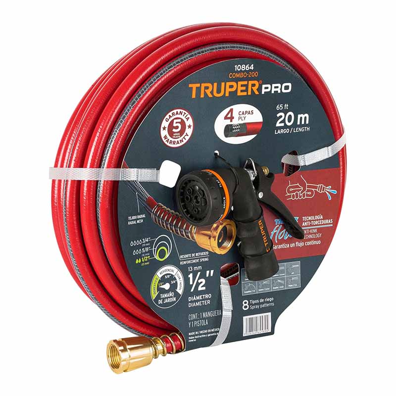 COMBO MANGUERA MAN-20X1/2X Y PISTOLA DE RIEGO PR-208, TRUPER