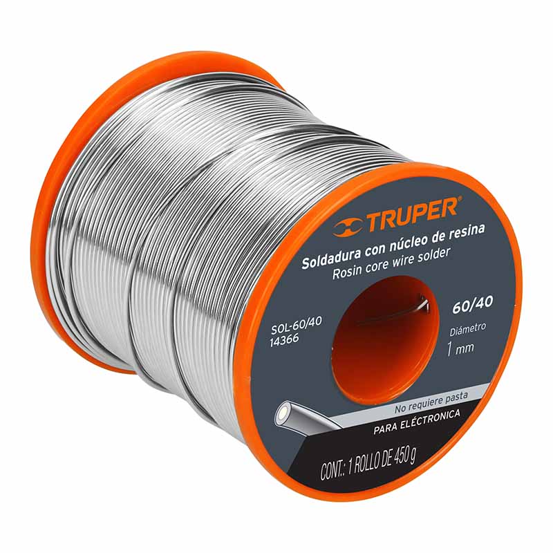 SOLDADURA CON NÚCLEO RESINA 60/40, PARA ELECTRÓNICA, 450 G