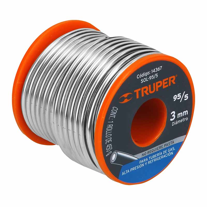 SOLDADURA CON NÚCLEO RESINA 95/5, TUBERÍA DE GAS, 450 G