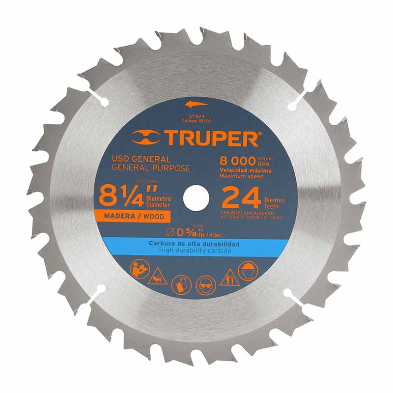 DISCO SIERRA 8-1/4' PARA MADERA, 24 DIENTES CENTRO 5/8'
