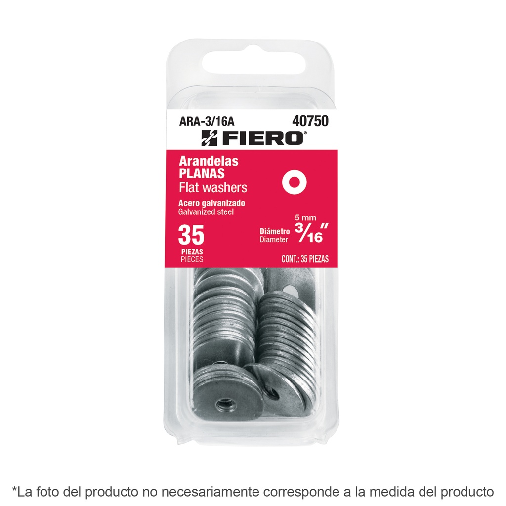 BLÍSTER CON 35 ARANDELAS PLANAS DE 3/16', FIERO