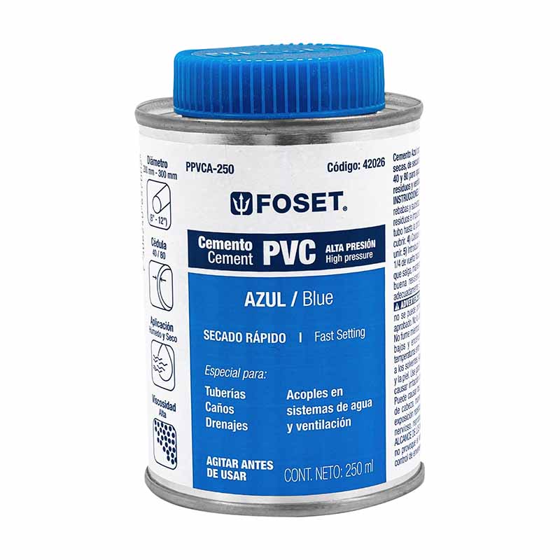 CEMENTO AZUL PARA PVC EN BOTE DE 250 ML, ALTA PRESIÓN, FOSET