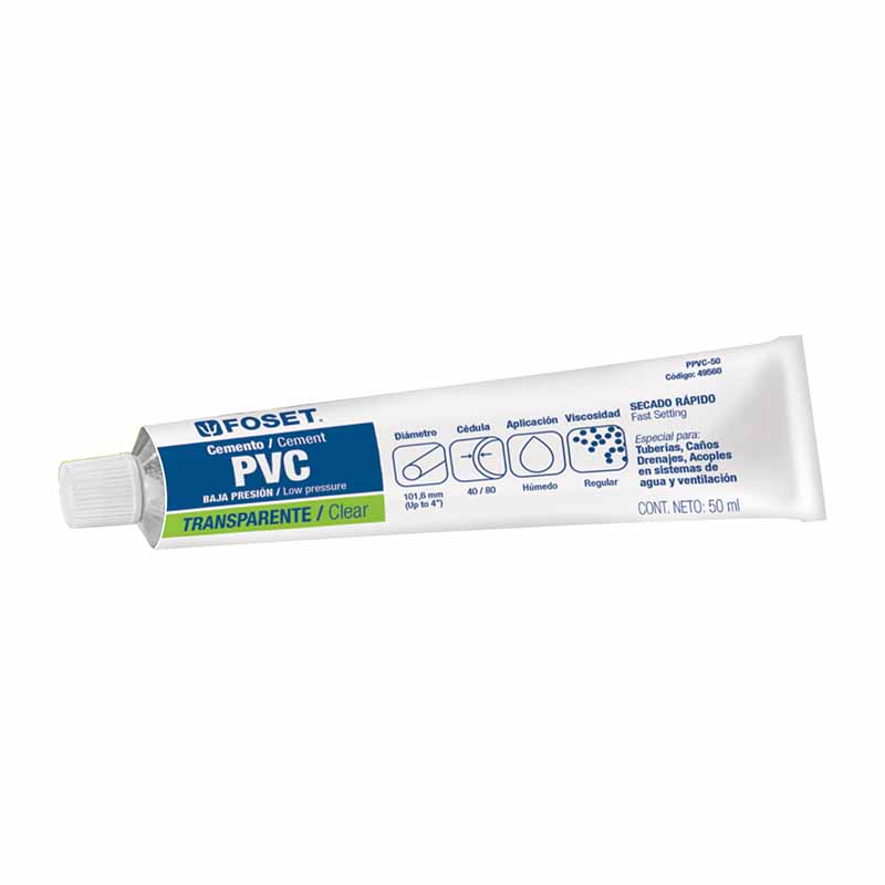 CEMENTO PARA PVC EN TUBO DE 50 ML, BAJA PRESIÓN, FOSET