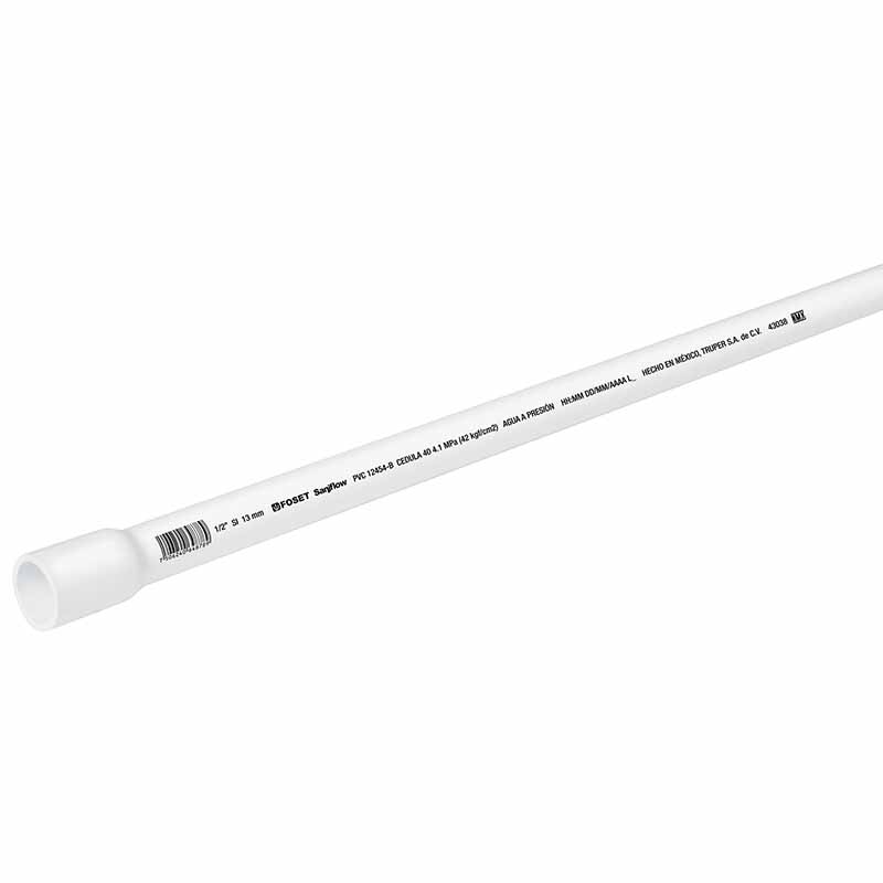 TUBO DE 1/2' DE PVC HIDRÁULICO CÉDULA 40, DE 3 M, FOSET