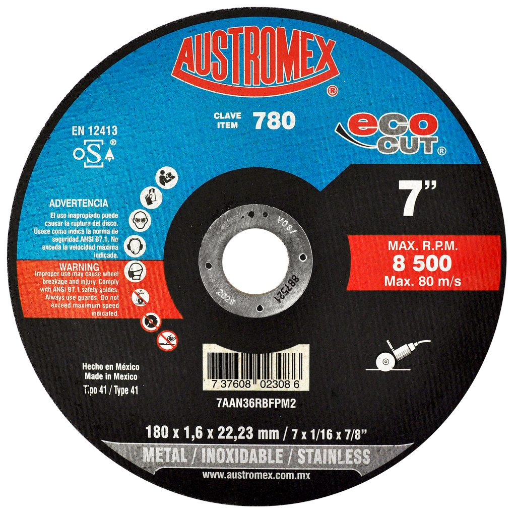 DISCO D/CORTE METAL/INOX 7"x1/16 780 AUSTROMEX 