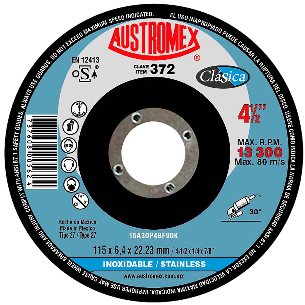 DISCO DESBASTE A.INOX 41/2X1/4 372 CLASIC AUSTROMEX  